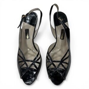 Sophisticates‎ Vintage Black Patent Leather Slingback Peep Toe Heels 10M Strappy